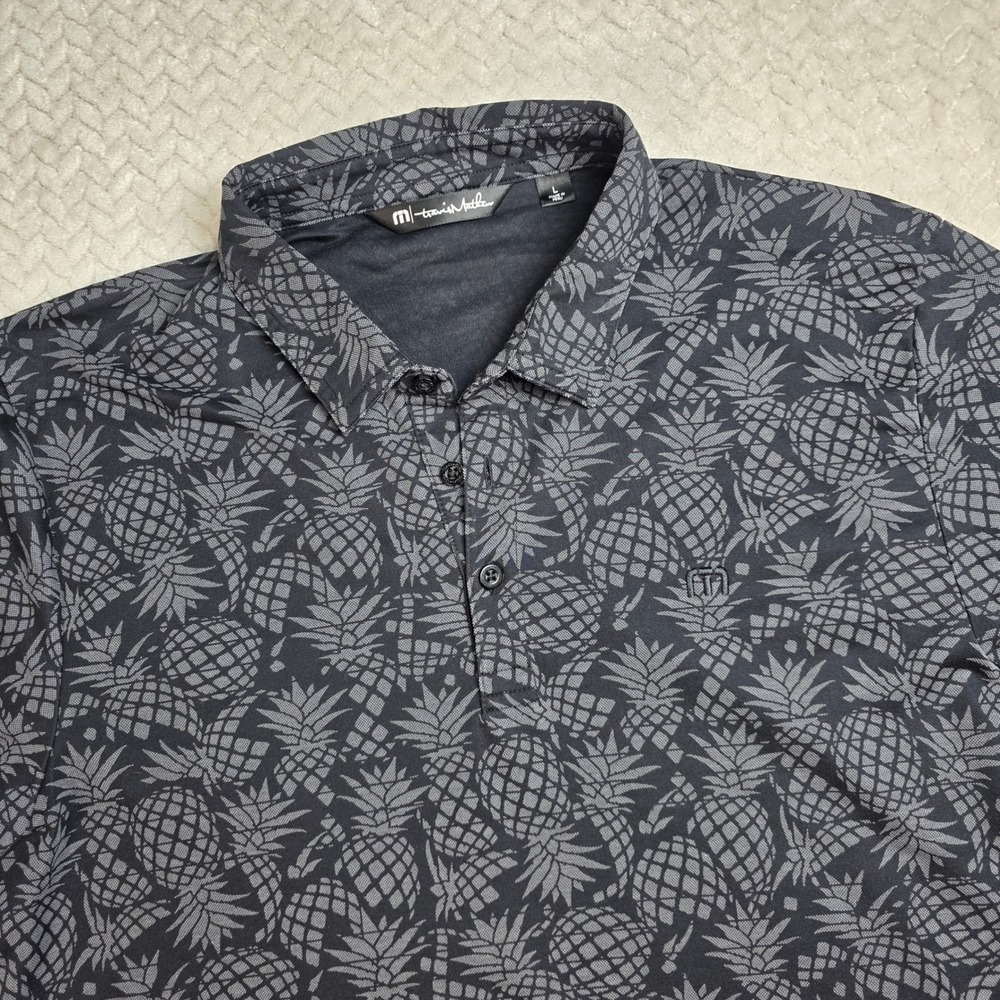 Travis Mathew Mens Large Black Pineapple Print Short Sleeve Golf Polo‎ Shirt